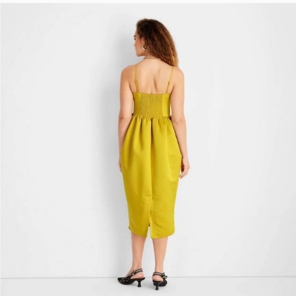 Future Collective Women's Sweetheart Bubble Satin Midi Dress Yellow XS NWT - Picture 3 of 12